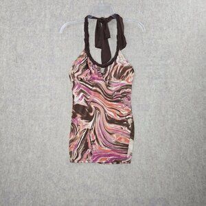Rue21 Women Halter Neck Marble Print Top Brown/Pink Size S Polyester Stretch Fit